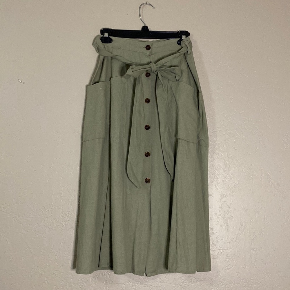 Green midi button up skirt